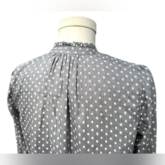 NWT LOFT Petite Small Polka Dot 100% Cotton Long Sleeve Button Down Blouse - Picture 8 of 15